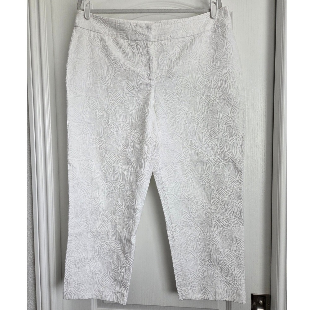 Talbots‎ White Textured Weave Curvy Fit Cropped Pants Size 16 Beach Preppy